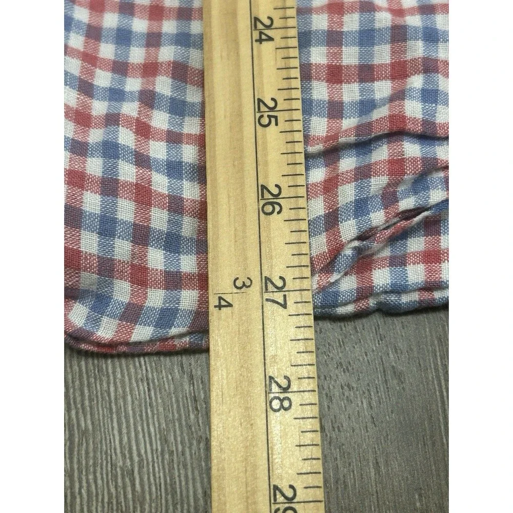 J Crew Linen Shirt Men’s Medium Red White Blue Gingham Button Down Slim